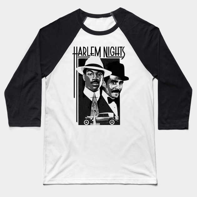 Harlem Nights Engraved Black Baseball T-Shirt by Chillashop Artstudio